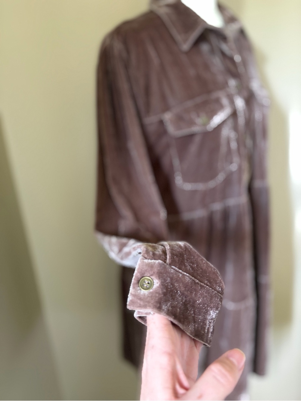 Umgee Mauve Velvet Tiered Shirt Dress Button Front Long Sleeve Size S - Picture 6 of 10